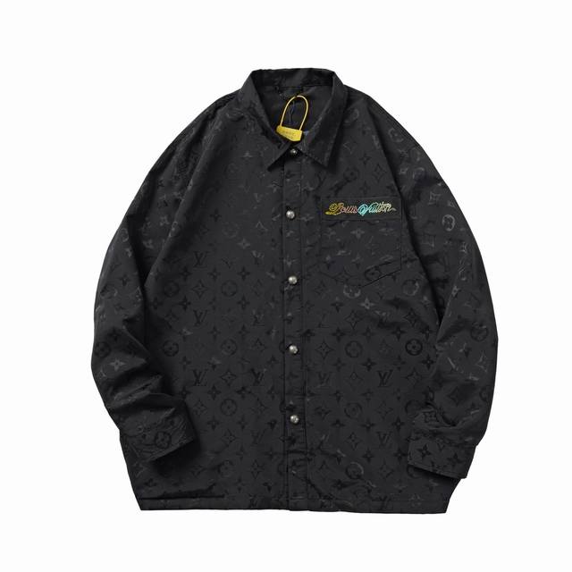 Lv 2025 new full-print jacquard diamond colorful letter long-sleeved shirt The o