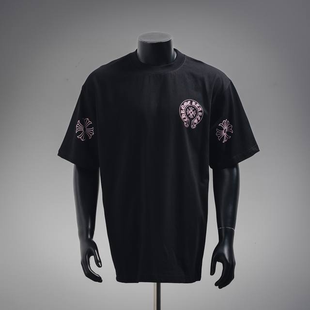 Chrome Hearts Ch Short-sleeved T-shirt with pink Sanskrit print on the back The