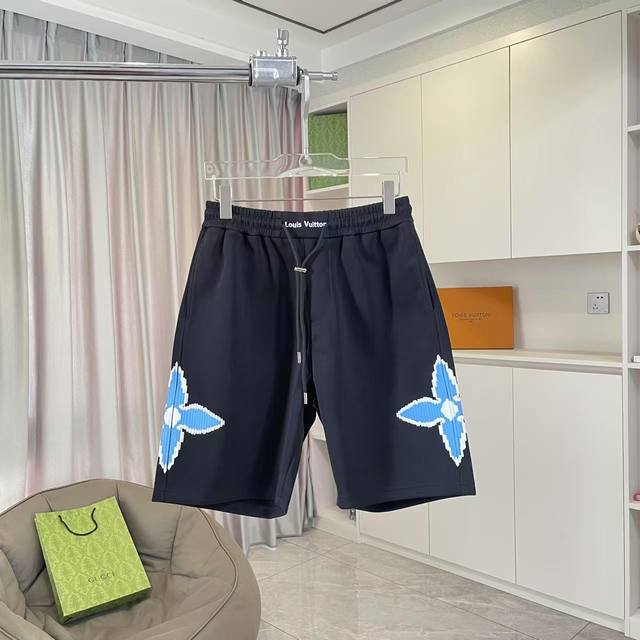 Lv*Louis Vuitton 2025 summer new shorts with letter logo embroidery custom fabri