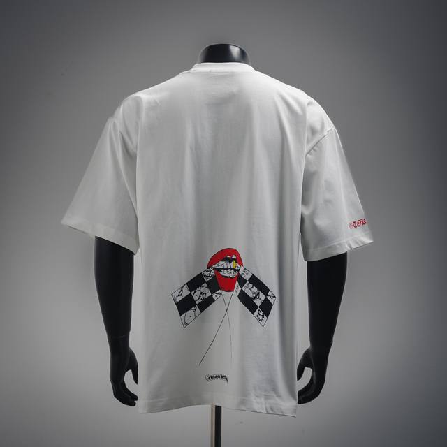 Chrome Hearts25Ss Red Lips Flag Print Short Sleeve T-shirt Loose fit High densit