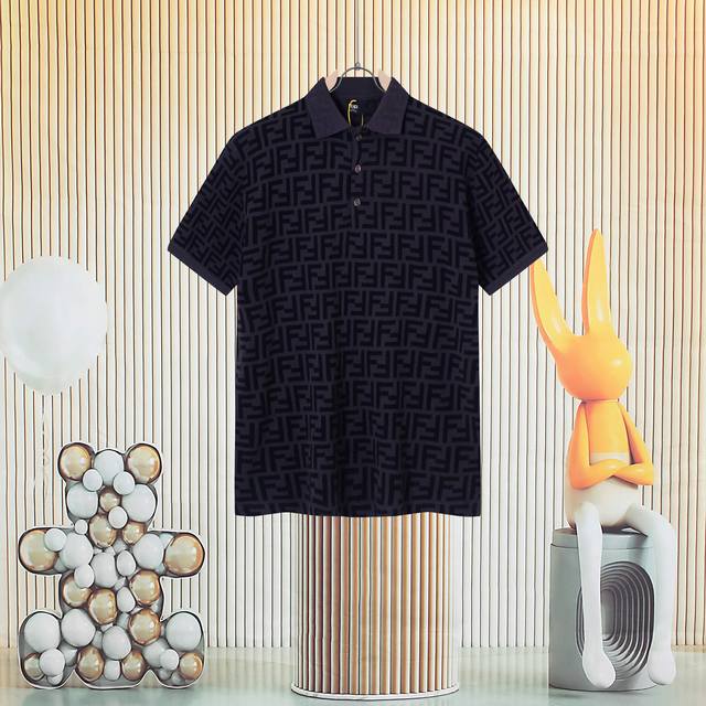 FendiFendi classic logo printed on front and backJacquard knitted wool polo shir