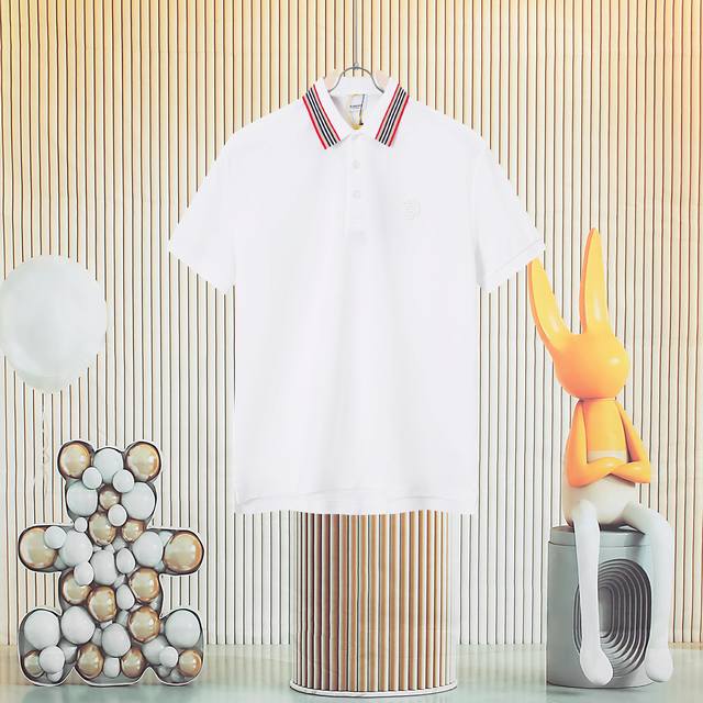 Burberry classic red striped woven collar chest Tb small embroidered logo Polo s