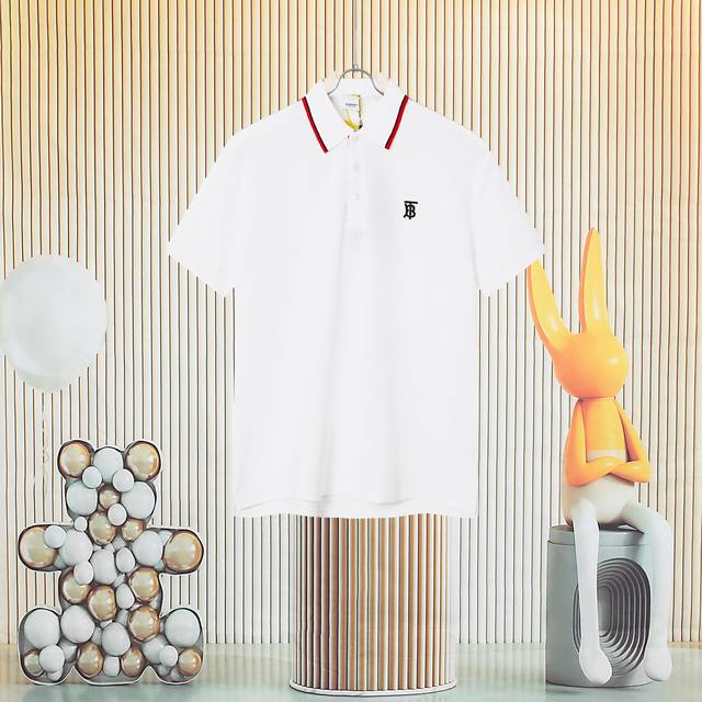 Burberry classic webbing placket Tb embroidered logo Polo shirt High version fab