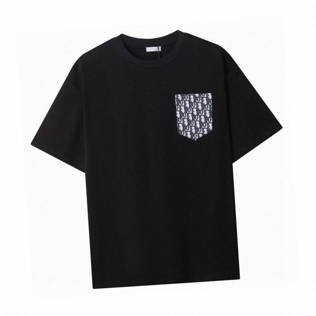 Dior Summer new style, old flower patch pocket round neck short-sleeved T-shirt,