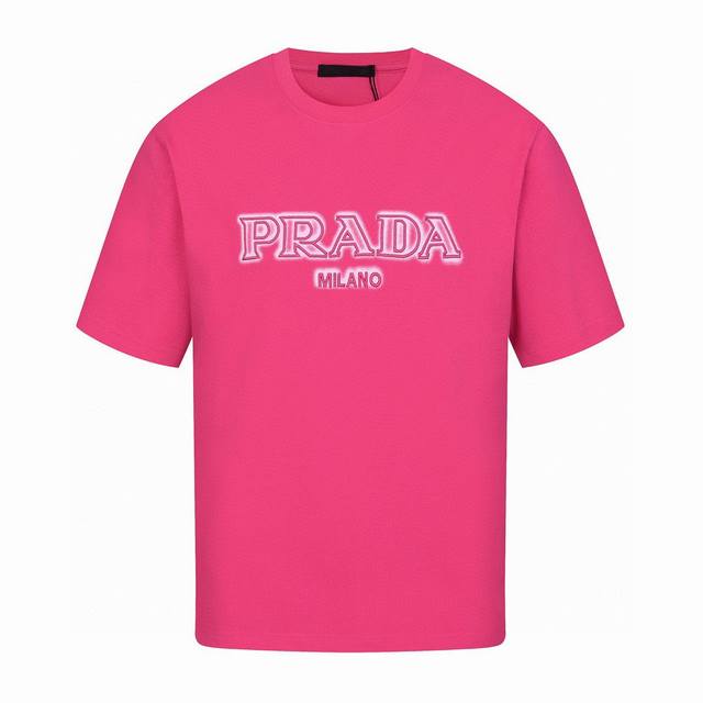Prada Summer new ink embroidered letter round neck short-sleeved T-shirt, back