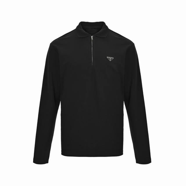 Prada 25Ss triangle logo half zipper long sleeve T-shirt Brand custom-made fabri