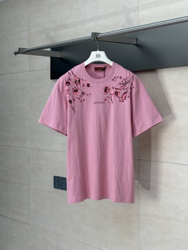 Gucci* Gucci 25Ss new floral print round neck short-sleeved T-shirt Imported cot