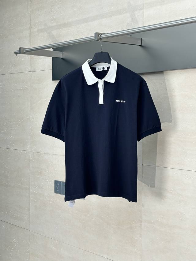 Miumiu* Miu Miu 25Ss new contrasting collar logo embroidered short-sleeved Polo