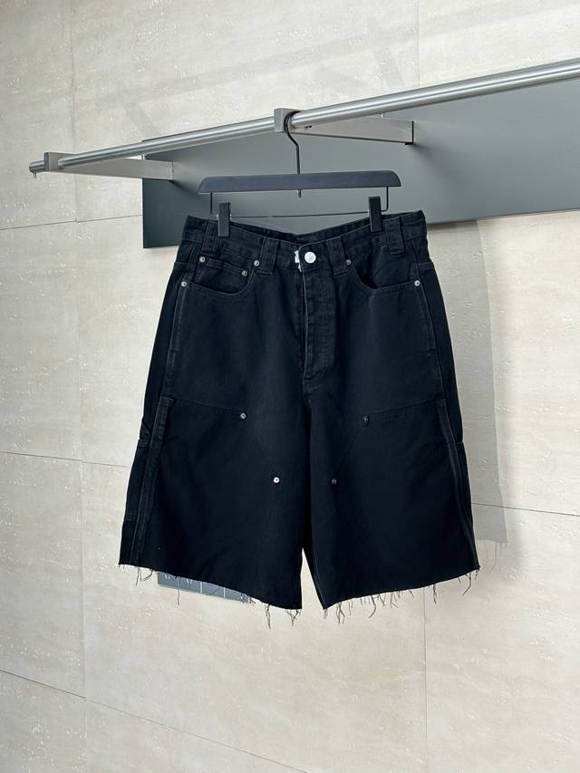 Balenciaga* Paris 25Fw Off patchwork lumberjack denim shorts Custom 14Oz black t