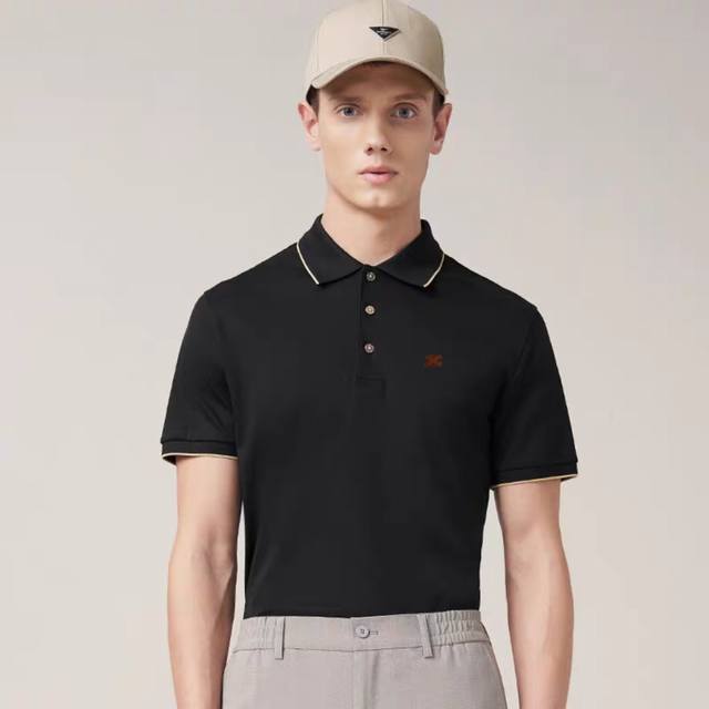 Celine Celine summer couple embroidered logo interlaced short-sleeved Polo shirt