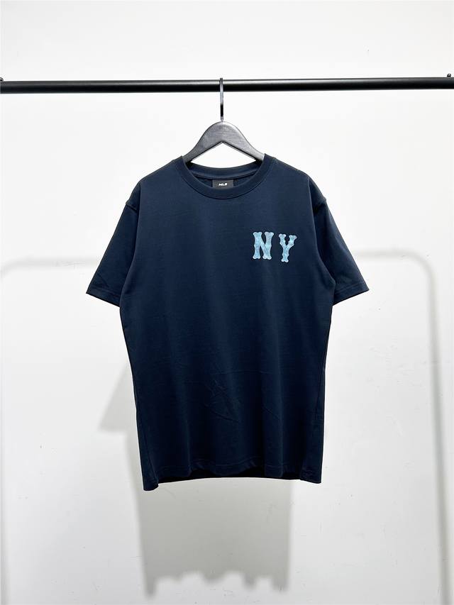 High version, Mlb cabinet new blue split letter style, short-sleeved T-shirt! T
