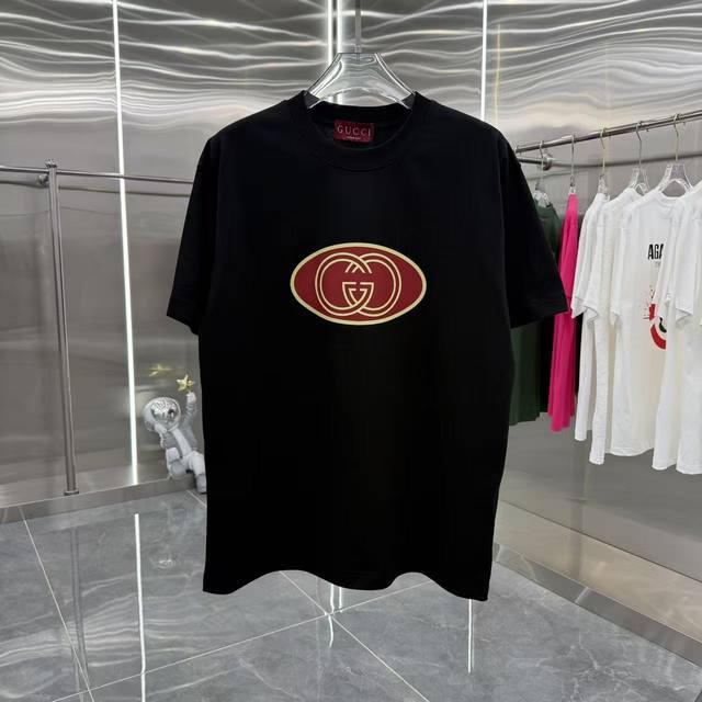 Gu 2025 Spring and Summer New Round Neck Short Sleeve T-shirt Personalized Print