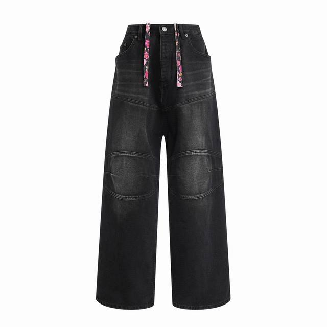 Blcg Balenciaga 25Ss floral drawstring wide-leg jeans Color washed blue washed b