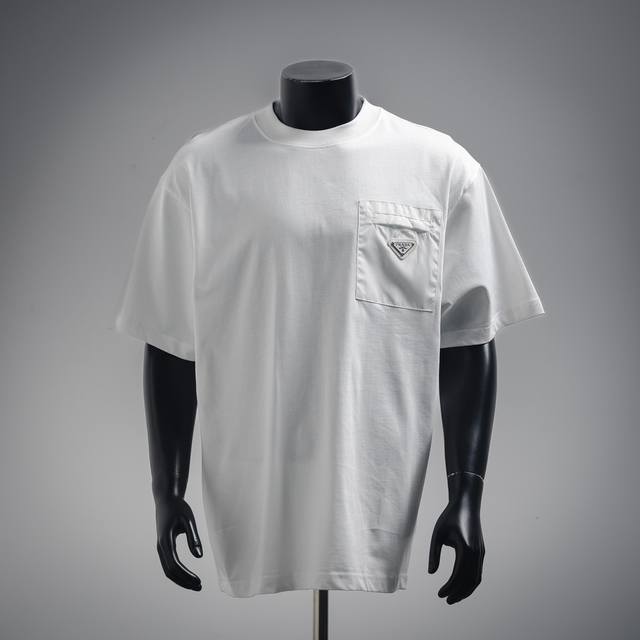 Prada 25Ss Pocket Iron Logo Short Sleeve T-shirt P-style couple short sleeve T-s