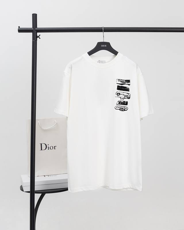 Top version. Official website quality Dior 24 new flocked archive print short-sl