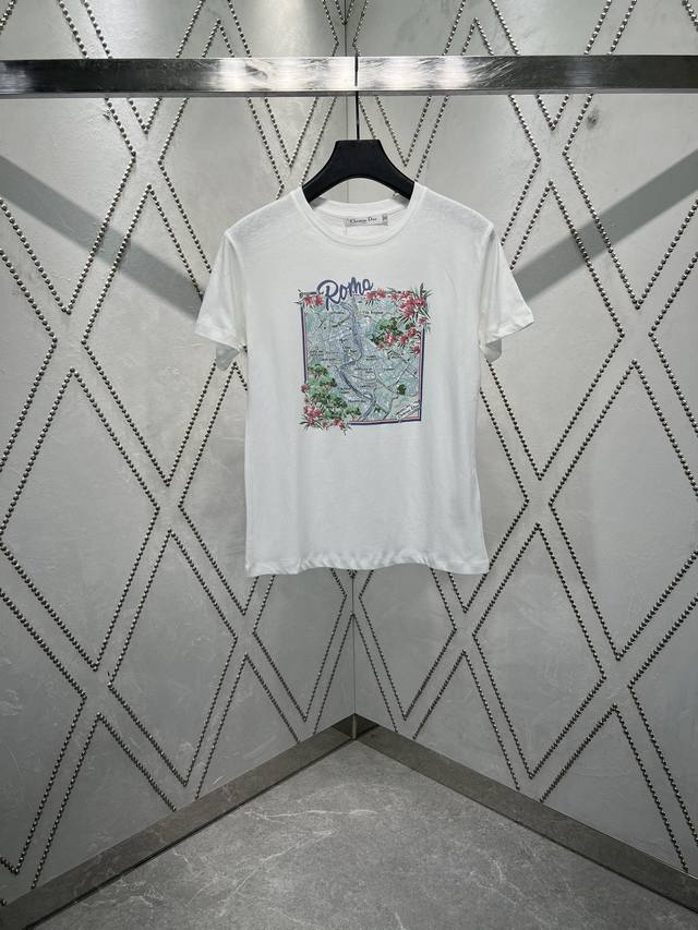 Dior 25Ss new city view round neck printed short-sleeved T-shirt, customized cot