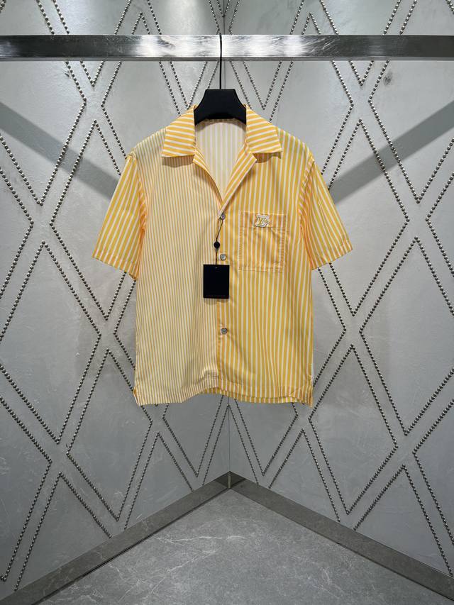 25Ss new early autumn men's series striped patchwork short-sleeved shirt men's