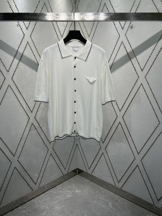 Bv 25Ss New cotton lapel button-down color-blocked trim short-sleeved shirt for
