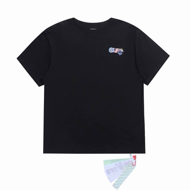 High version Off-White colorful cartoon arrow print short sleeves, unisex. The