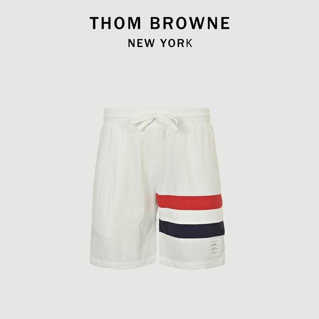 Thom Browne 25Ss red, white and blue ribbon beach shorts The fabric is custom-ma