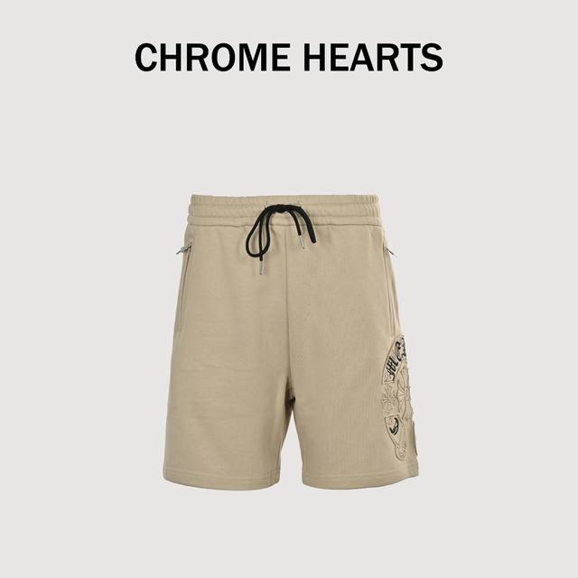 Chrome Hearts 24Ss Applique Cross Sanskrit Scroll Embroidery Shorts The fabric i