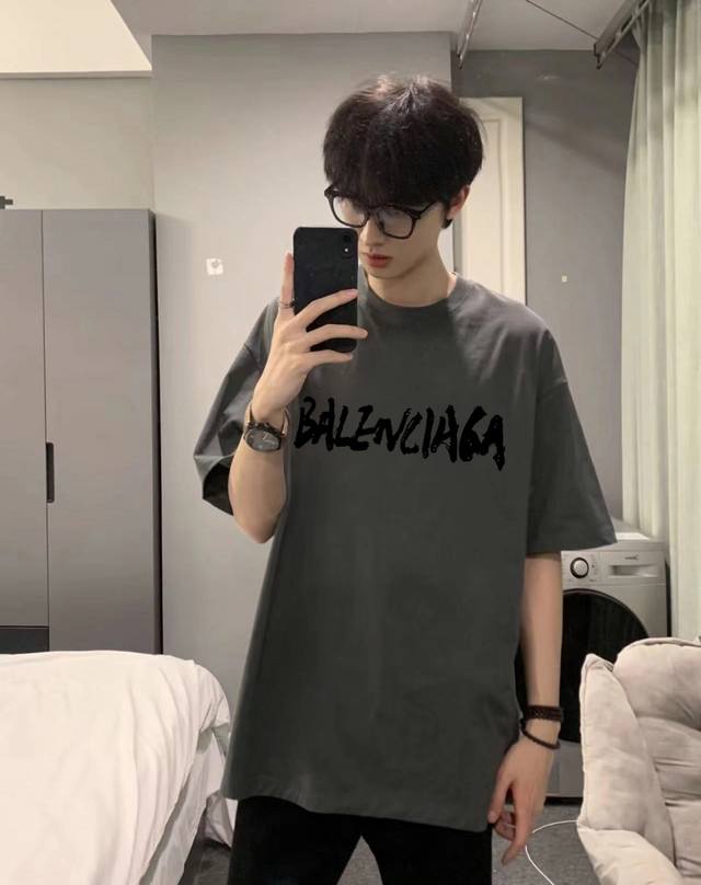 Balenciaga Balenciaga brush calligraphy round neck short sleeve half sleeve T-sh