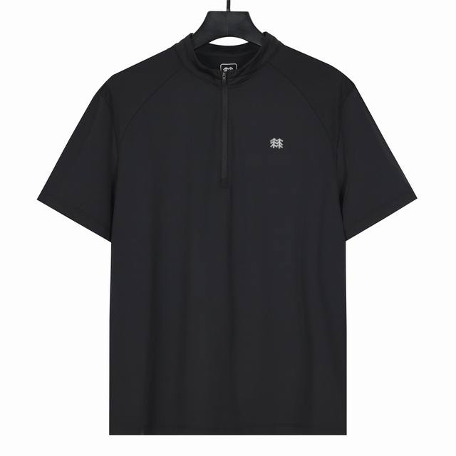 Kolon half zipper ice silk quick-drying sports short sleeve black DDD