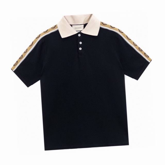 Gucci Summer new classic double G reflective ribbon splicing lapel short-sleeve