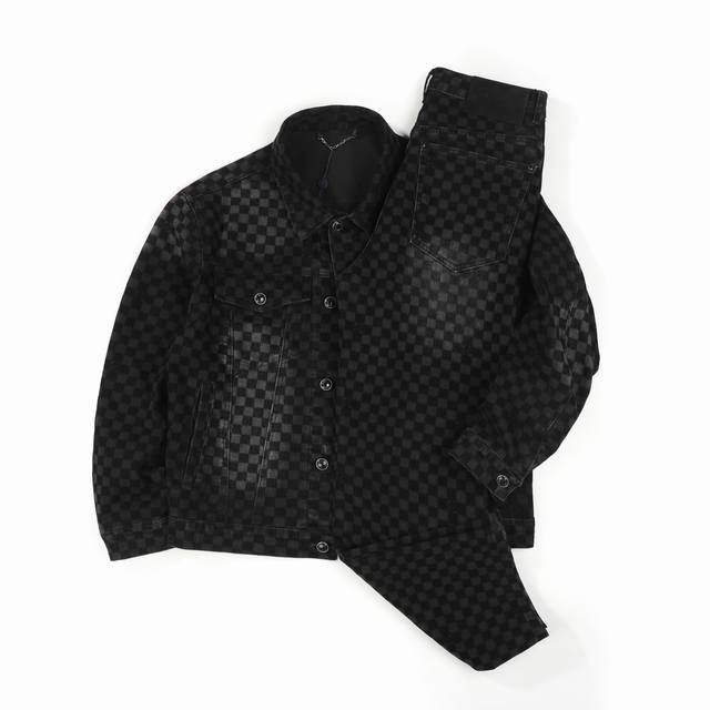 Jacket and pants Lv Louis Vuitton 2025 new checkerboard plaid flocked denim jac