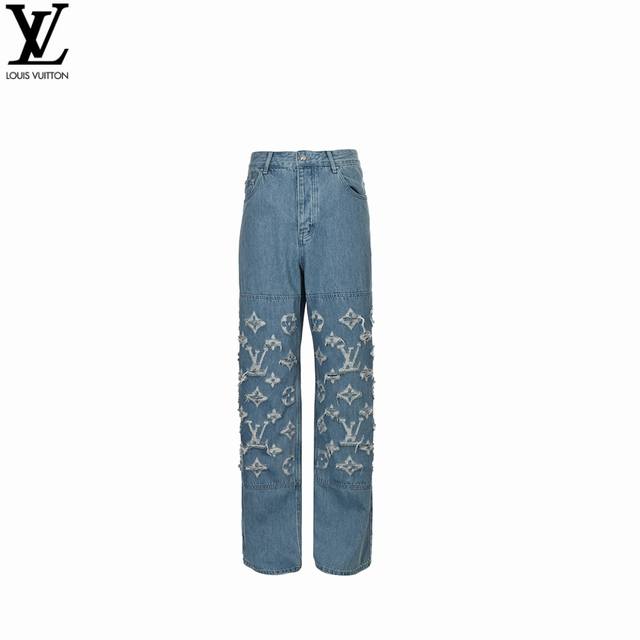 Louis Vuitton 24Fw old flower washed ripped jeans Customized pure cotton denim,