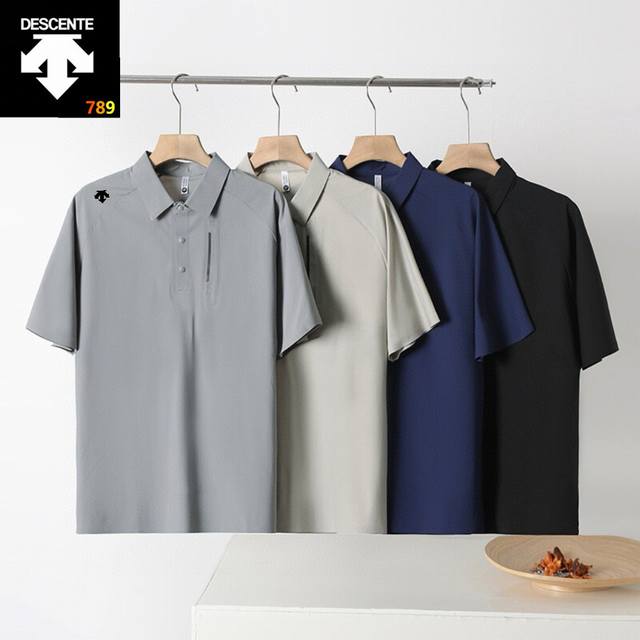 Descente 25 summer new style, Polo ice silk quick-drying black gray royal blue