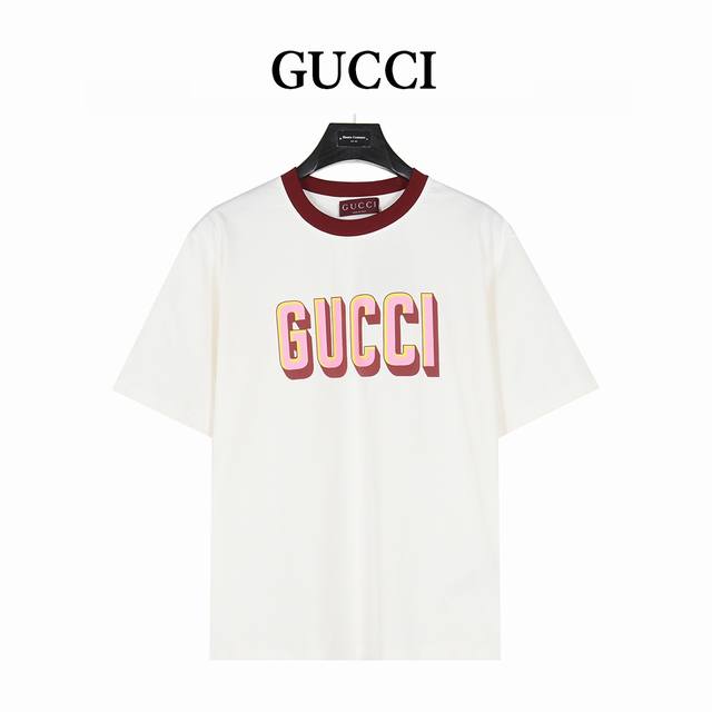 Gucci 25Ss Red collar and logo contrasting foam print short sleeve T-shirt White