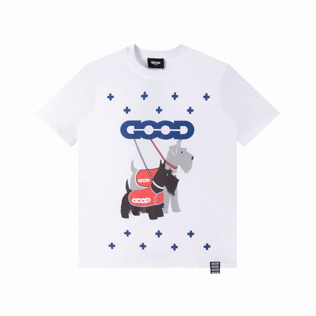 Good Schnauzer letter print embroidery small label round neck short sleeves Good