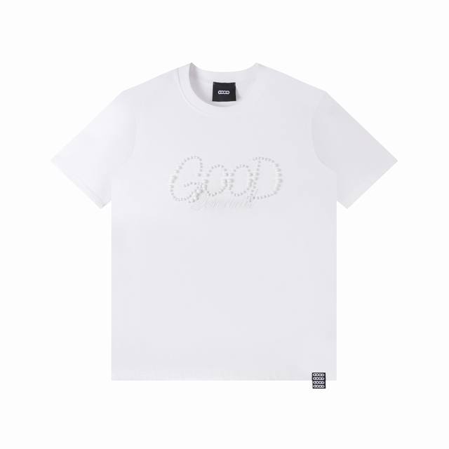 Goodbrand Logo pearl letter short sleeves Exquisite logo Original fabric officia