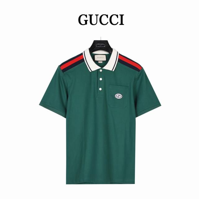 Gucci Gucci Red and Blue Web Interlocking Double G Cotton Polo Shirt This stylis