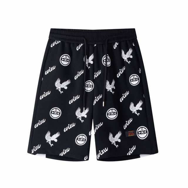 Evisu Fushen brush-style full-print flying crane large M shorts and sweatpants a