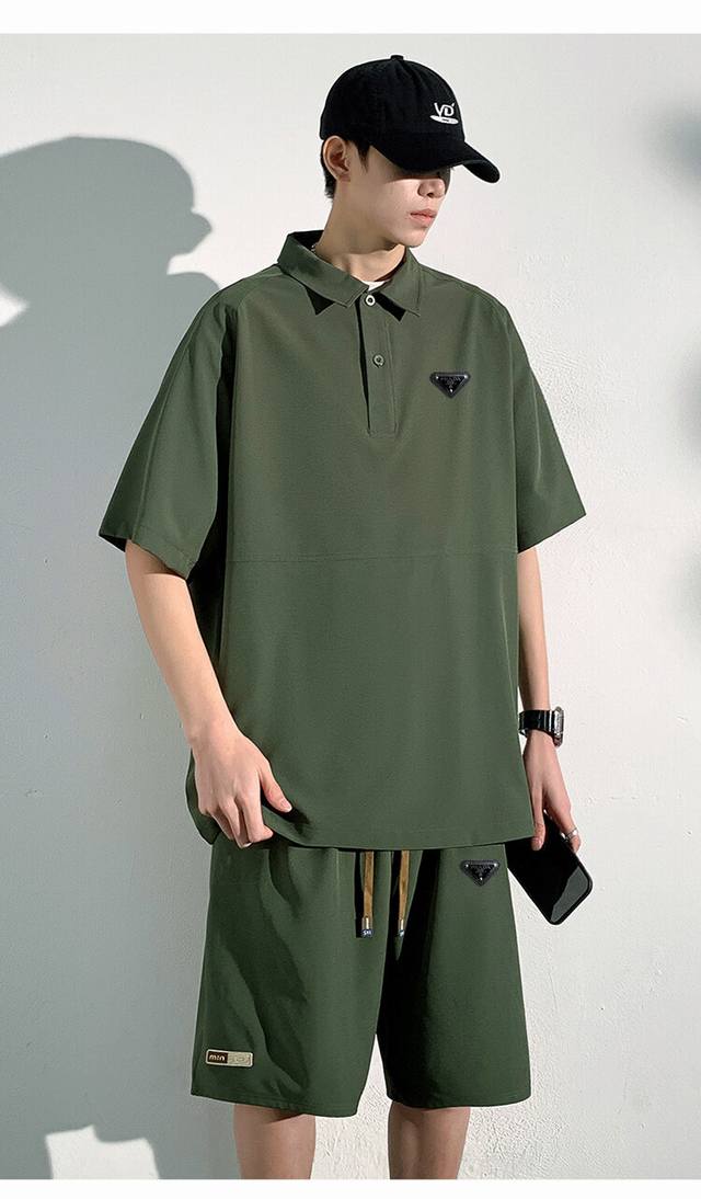 Prada 25Ss High quality new three-color short-sleeved shorts suit {Special pack