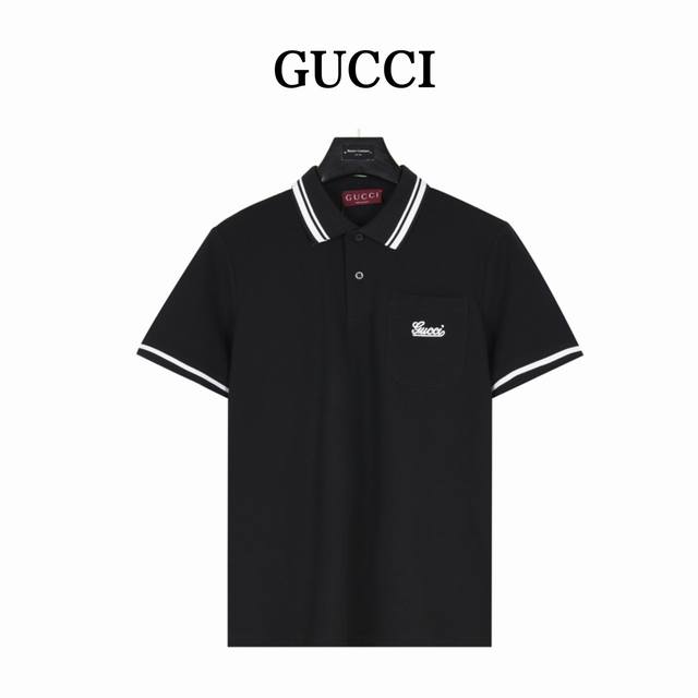 Gucci Gucci chest embroidered letter pocket short-sleeved Polo shirt original qu