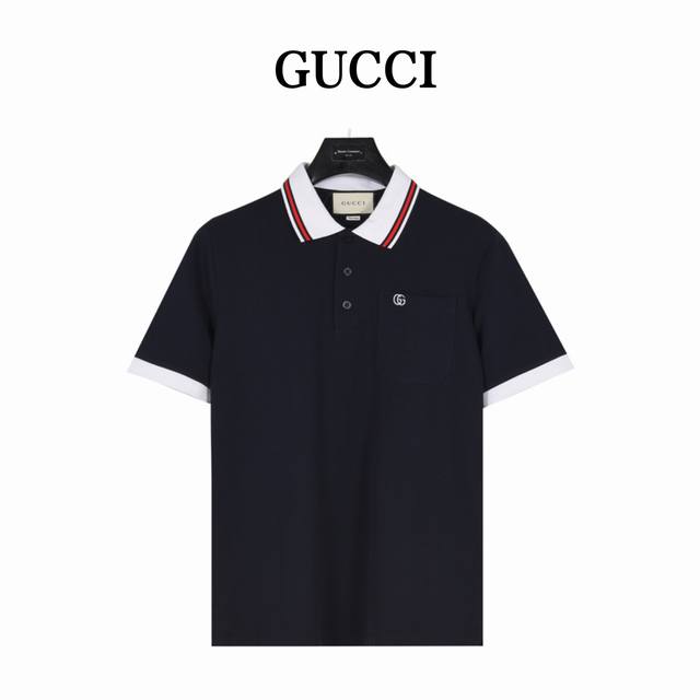 Gucci Gucci 25Ss Pocket Double G Embroidered Collar Contrast Short Sleeve Polo S