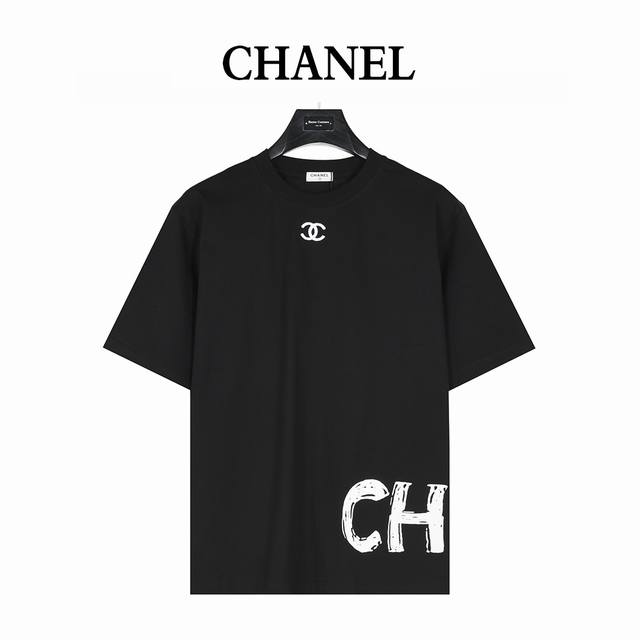 Chanel Chanel 25Ss small logo embroidery and hem logo graffiti print short-sleev