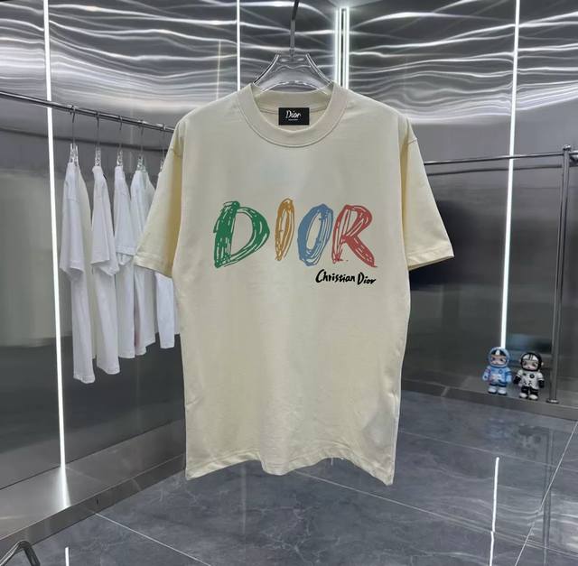 Dior retro couple print short-sleeved T-shirt with dropped shoulders Heavy 280G