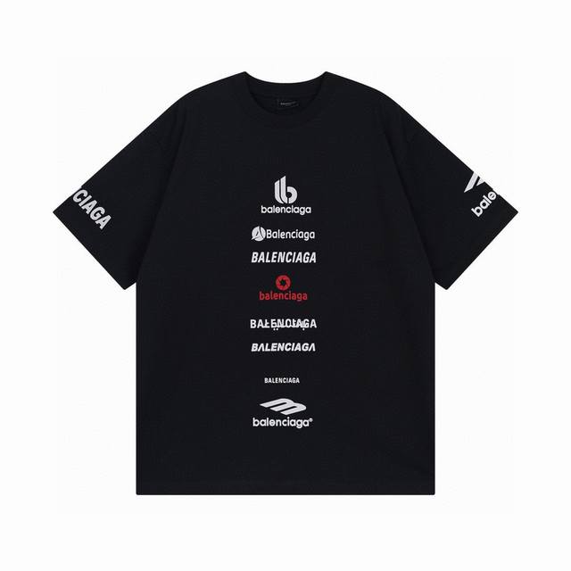Balenciaga Paris family 2025 Ss multi-element trademark logo printed short-sleev