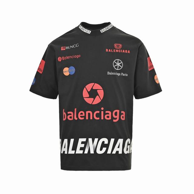 Balenciaga 25Ss multi-label printed short sleeves The fabric is made of Paris Zp