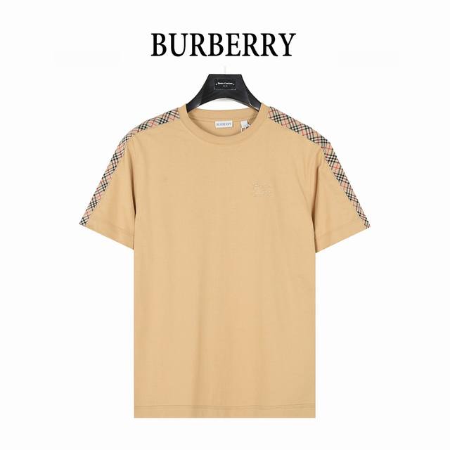 Burberry 25Ss shoulder plaid ribbon splicing short-sleeved T-shirt is made of cu