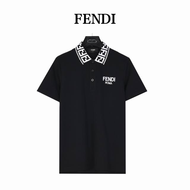 Fendi Fendi double F collar chest embroidered letter short sleeve polo shirt Mad