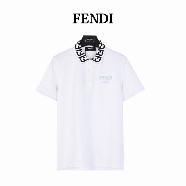 Fendi Fendi double F collar chest embroidered letter short sleeve polo shirt Mad
