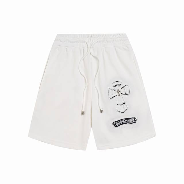 High version Chrome Hearts applique embroidered Sanskrit cross shorts, unisex.