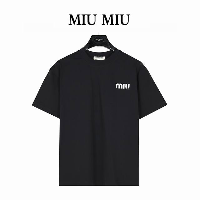 Miumiu Miu Miu 25Ss Letter Logo Foam Print Short Sleeve T-shirt The fabric is ma