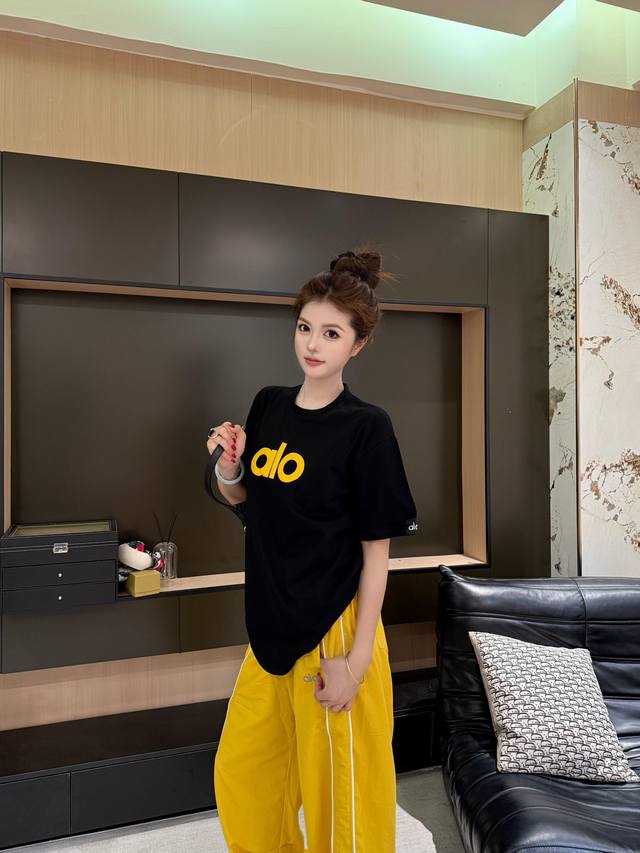 New arrival! Alolululemon co-branded thick plate printed couple letter short-sl