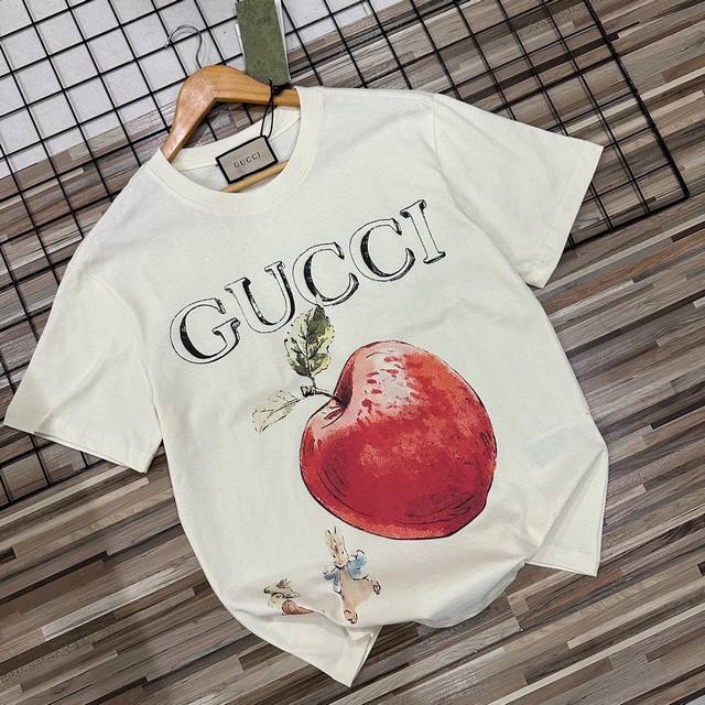 New couple short-sleeved T-shirt High version Gucci summer flower apple couple